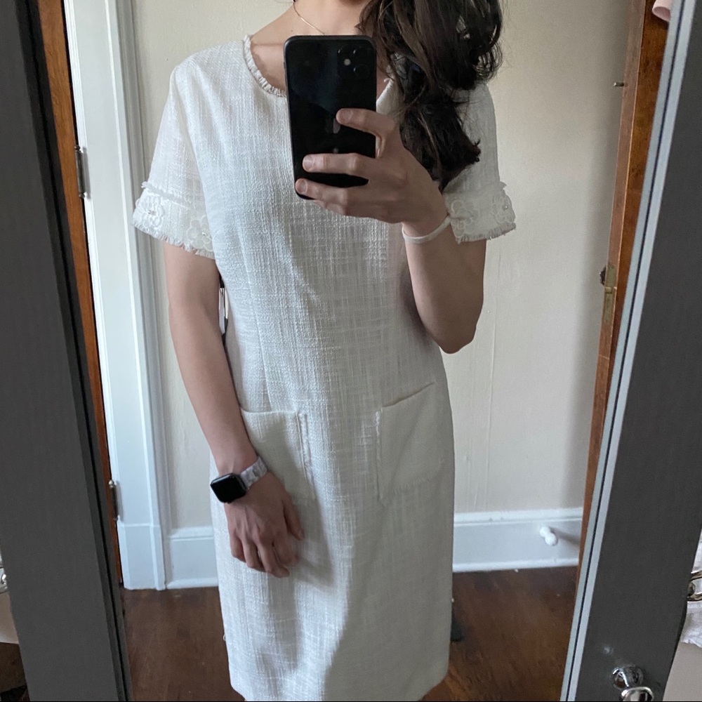 Karl Lagerfeld white tweet Paris dress